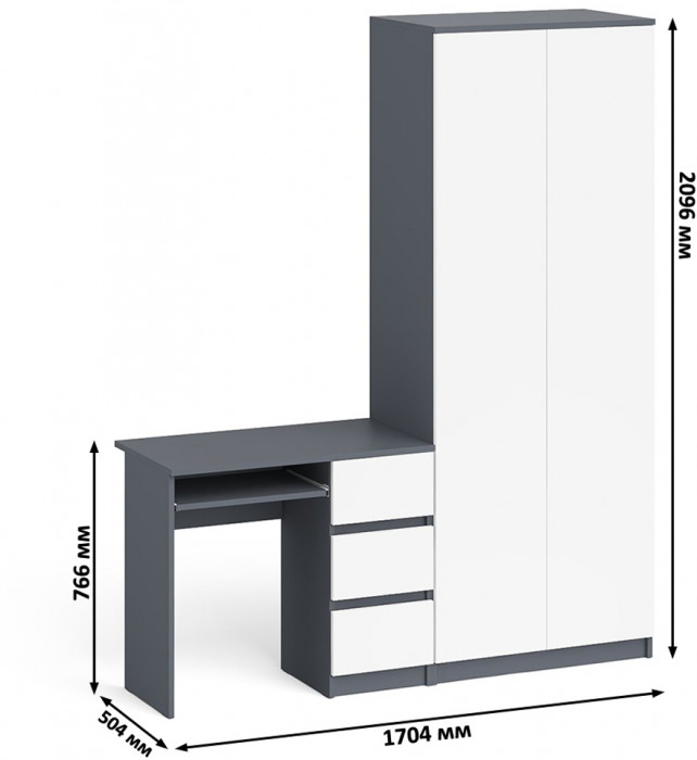 Мори компьютерный стол МС-6 правый + Шкаф МШ800.1, графит/белый
