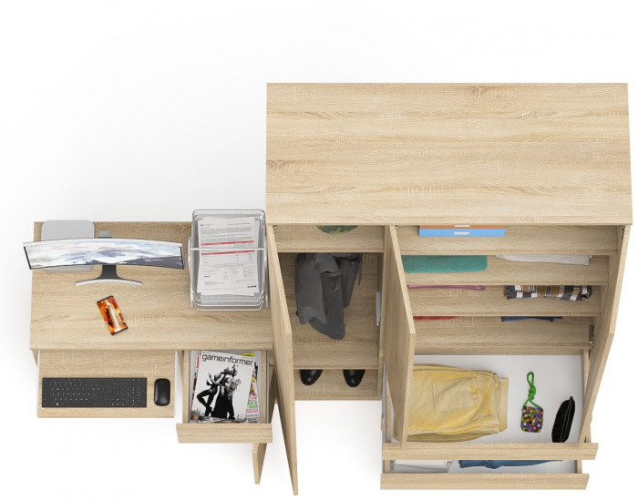 Мори Стол компьютерный МС-1 правый + Шкаф МШ1200.1, цвет дуб сонома, ШхГхВ 210,4х50,4х209,6 см., выдвижной ящик справа, НЕ универсальная сборка