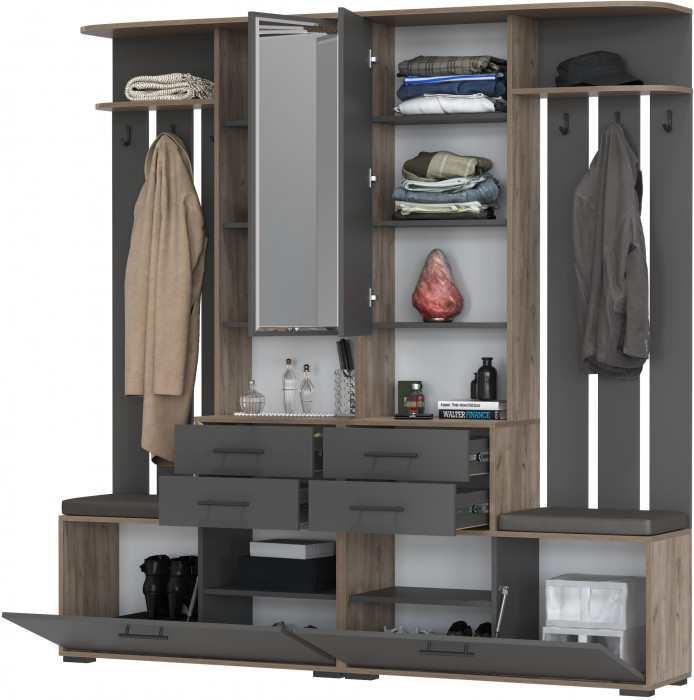 Два шкафа с вешалкой Домино 2-3431дкт/граф, дуб крафт табачный/графит