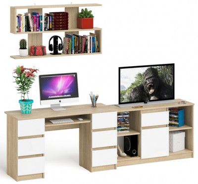 Мори компьютерный стол МС-2 + Тумба МТВ1204.1 + Полка 1200, дуб сонома/белый