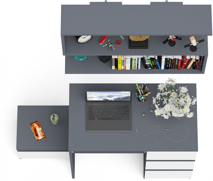 Мори компьютерный стол МС-6 правый + Тумба ТМП400.1 + Полка 900, графит/белый