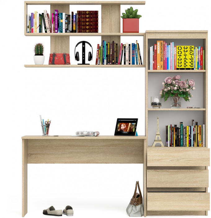 Мори письменный стол МСП1200.1 + Стеллаж МСТ600.3 + Полка 1200, дуб сонома