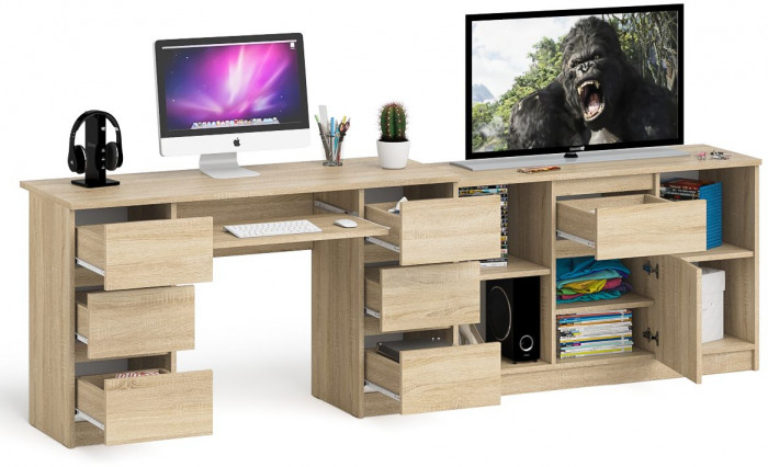 Мори Стол компьютерный МС-2 + Тумба МТВ1204.1, цвет дуб сонома, ШхГхВ 255,8х50х76,6 см., универсальная сборка