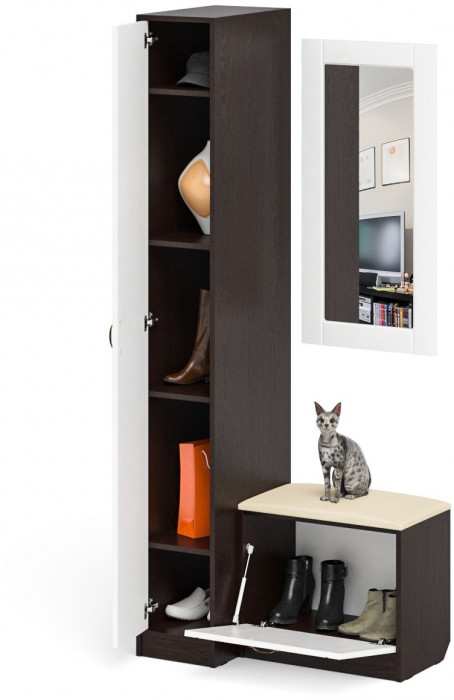 Прихожая П-6 Компоновка № 40, венге/фасады МДФ белое дерево фрезеровка прованс