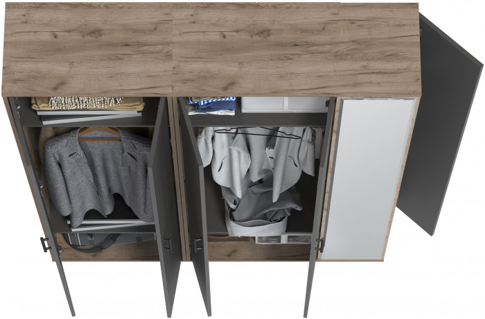 Прихожая Домино-мини + Шкаф для одежды Домино, цвет дуб крафт табачный/графит, ШхГхВ 148х36х202 см., универсальная сборка