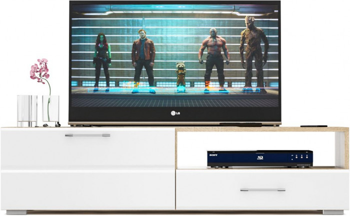 Тумба под ТВ Ларго 1, корпус дуб сонома/фасады МДФ белый глянец