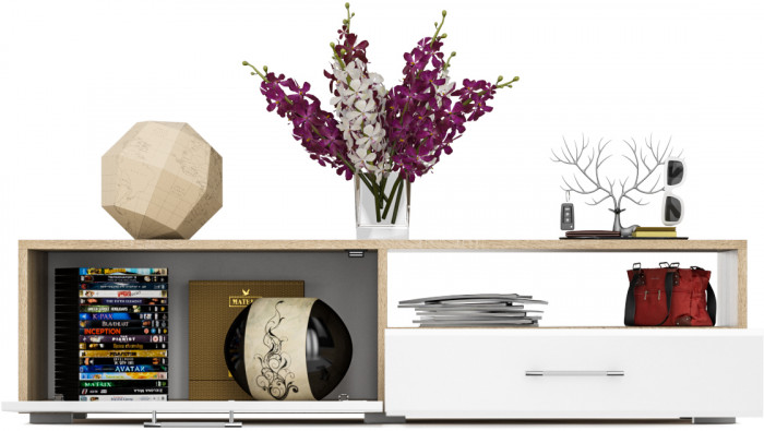 Тумба под ТВ Ларго 1, корпус дуб сонома/фасады МДФ белый глянец