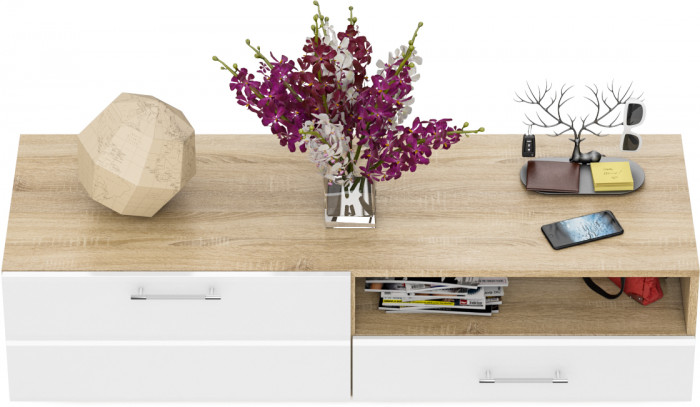 Тумба под ТВ Ларго 1, корпус дуб сонома/фасады МДФ белый глянец