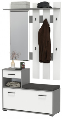 Лира ГК Прихожая 1 2-0714+2-3814 Тумба под обувь + Вешалка с зеркалом, графит/белый