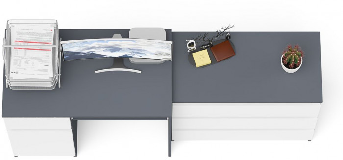 Мори компьютерный стол МС-1 левый + Комод МК800.1, графит/белый