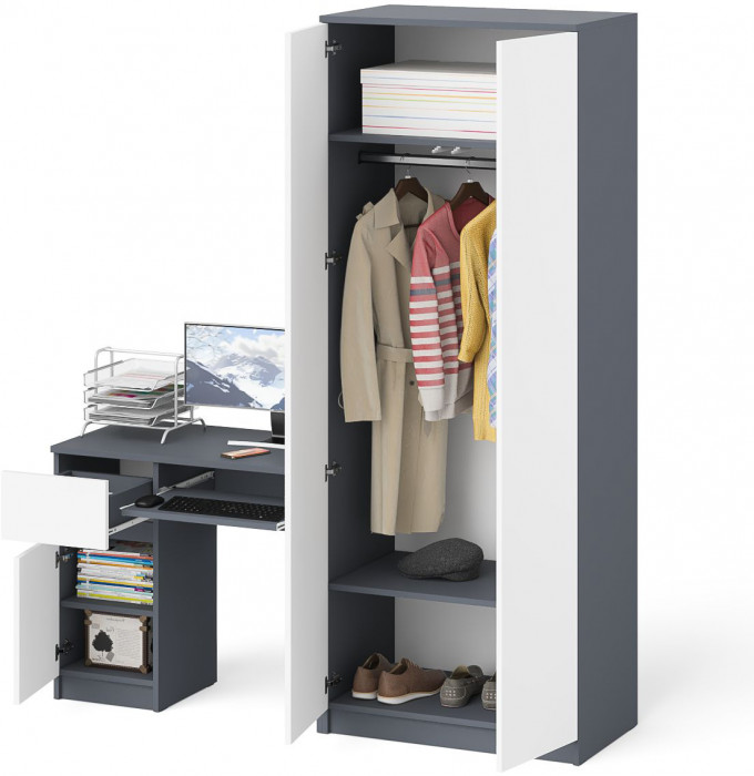 Мори компьютерный стол МС-1 левый + Шкаф МШ800.1, графит/белый