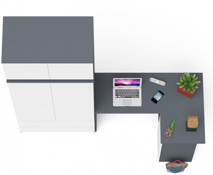 Мори компьютерный стол МС-16 правый + Шкаф МШ900.1 + Антресоль МА900.1, графит/белый