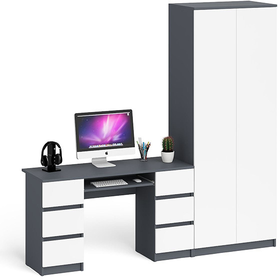 Мори компьютерный стол МС-2 + Шкаф МШ800.1, графит/белый