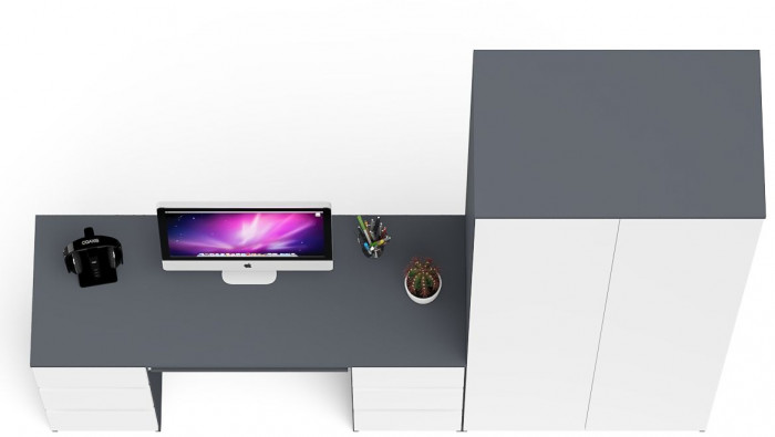 Мори компьютерный стол МС-2 + Шкаф МШ800.1, графит/белый