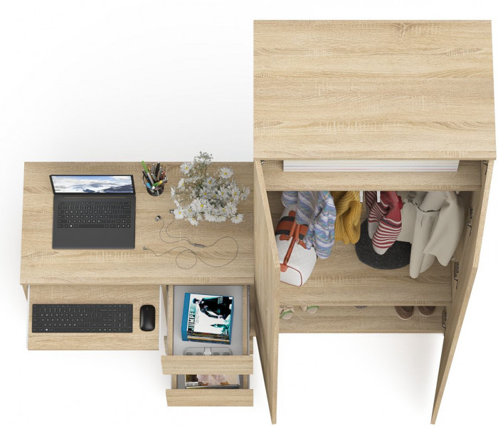 Мори компьютерный стол МС-6 правый + Шкаф МШ800.1, дуб сонома