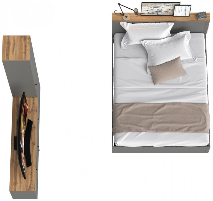 Остин 11.53 Кровать + ортопед + 13.227 Шкаф-пенал + 16.47 Тумба под ТВ, серый графит/дуб крафт золотой