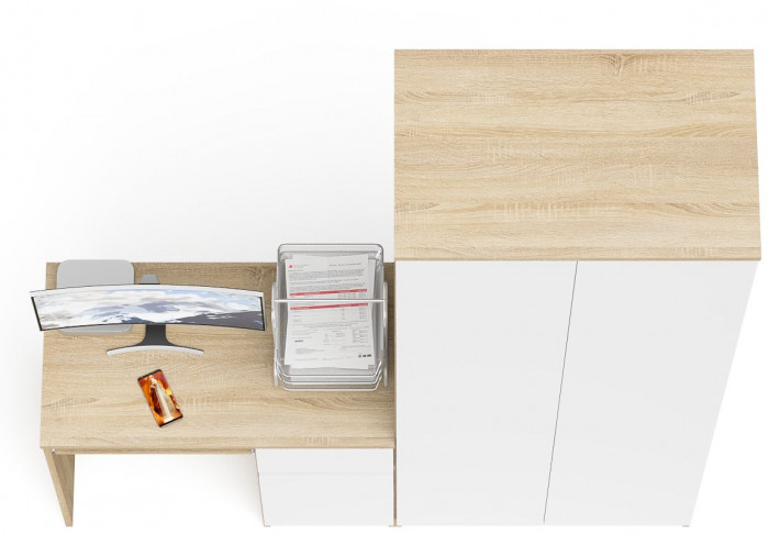 Мори компьютерный стол МС-1 правый + Шкаф МШ800.1, дуб сонома/белый