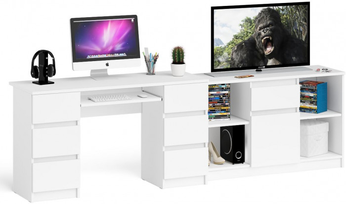 Мори компьютерный стол МС-2 + Тумба МТВ1204.1, белый