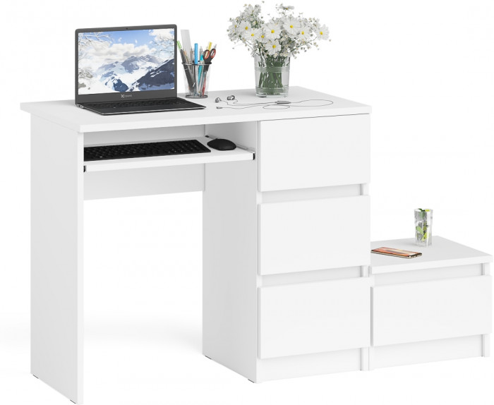 Мори компьютерный стол МС-6 правый + Тумба ТМП400.1, белый