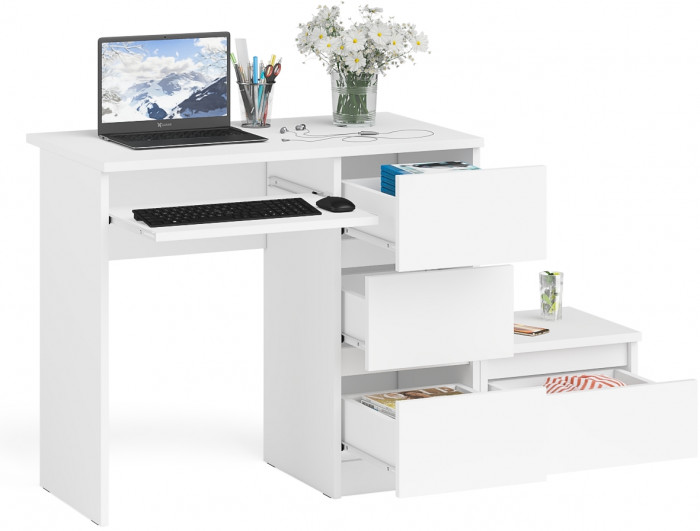 Мори компьютерный стол МС-6 правый + Тумба ТМП400.1, белый
