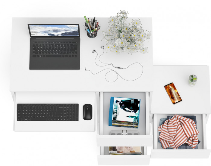 Мори компьютерный стол МС-6 правый + Тумба ТМП400.1, белый