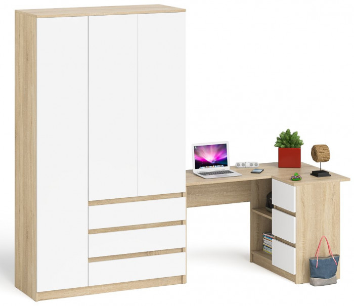 Мори Стол компьютерный МС-16 правый + Шкаф МШ1200.1, цвет дуб сонома/белый, ШхГхВ 244,8х84,9х209,6 см., выдвижные ящики справа, НЕ универс. сборка
