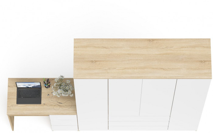 Мори Стол компьютерный МС-6 правый + Шкаф МШ1600.1, цвет дуб сонома/белый, ШхГхВ 250,4х50,4х209,6 см., выдвижные ящики справа, НЕ универсальная сборка