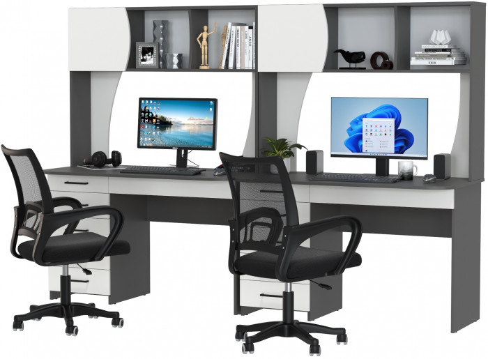 Два стола рабочих 6-0606 Сигма + два кресла 103 чёрных, графит/белый