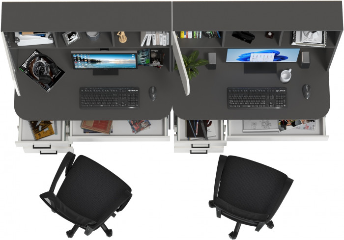 Два стола рабочих 6-0606 Сигма + два кресла 103 чёрных, графит/белый