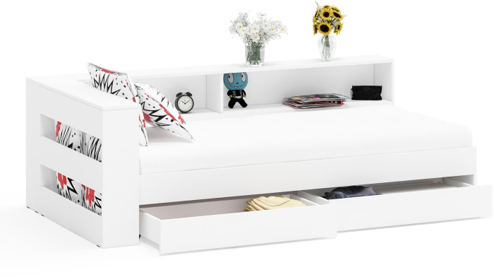 Ксения Кровать с ящиками 0900 + прикроватный блок, белый