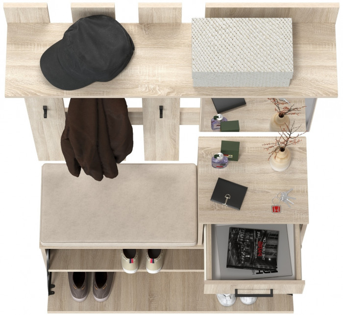 Лира ГК Прихожая 1 2-0714+2-3814 Тумба под обувь + Вешалка с зеркалом, дуб сонома