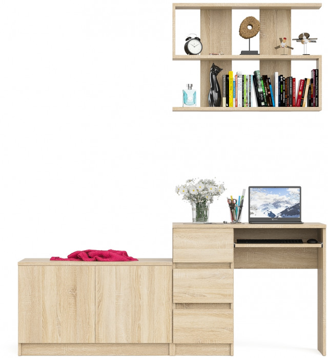 Мори компьютерный стол МС-6 левый + Тумба МА900.1 + Полка 900, дуб сонома