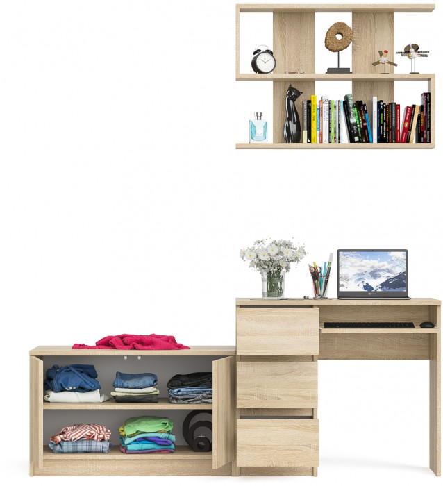 Мори компьютерный стол МС-6 левый + Тумба МА900.1 + Полка 900, дуб сонома