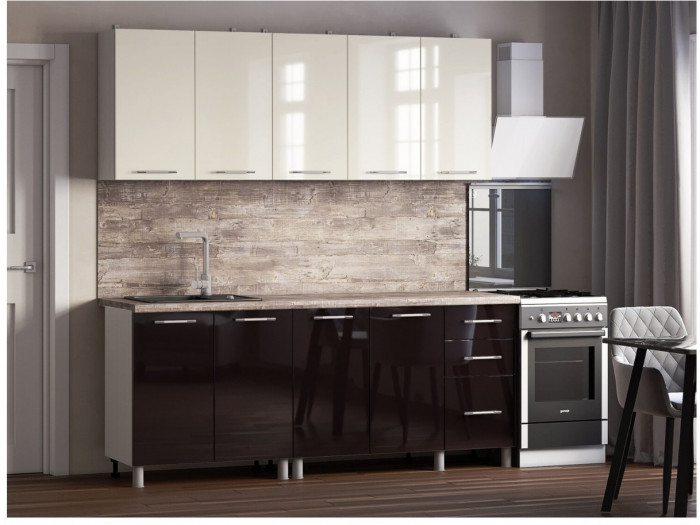 Кухонный гарнитур Танго 2,0м Ваниль/Горький шоколад