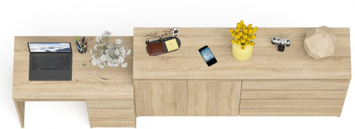Мори компьютерный стол МС-6 правый + Комод МК1600.1, дуб сонома