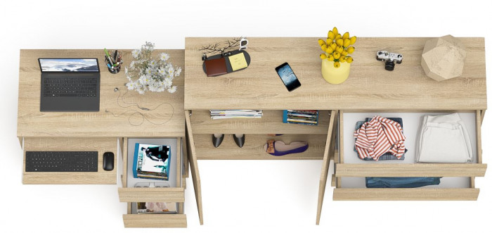 Мори компьютерный стол МС-6 правый + Комод МК1600.1, дуб сонома