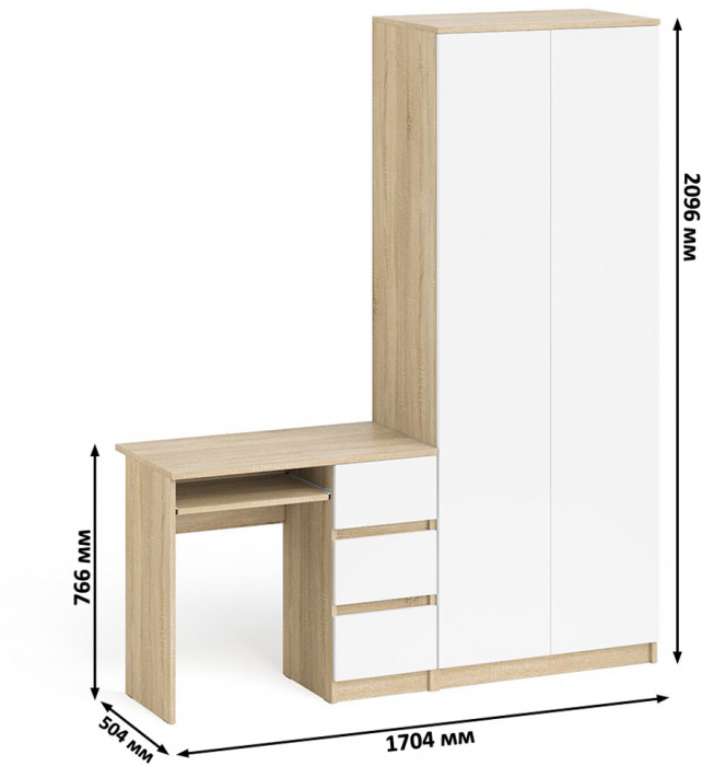 Мори компьютерный стол МС-6 правый + Шкаф МШ800.1, дуб сонома/белый