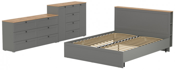 Остин 11.53 Кровать + ортопед + 16.240 Комод + 16.221 Комод, серый графит/дуб крафт золотой