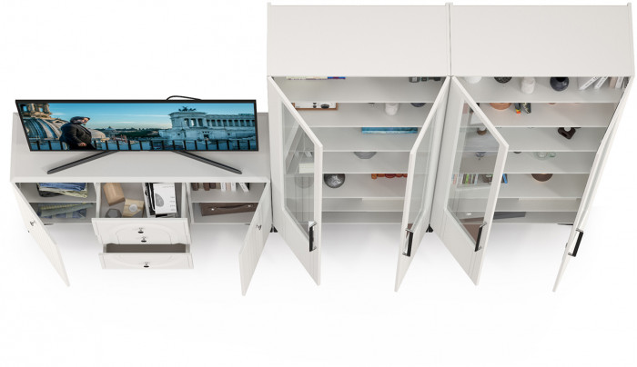 Валенсия Гостиная № 111, ЛДСП белый шагрень/МДФ белый шагрень