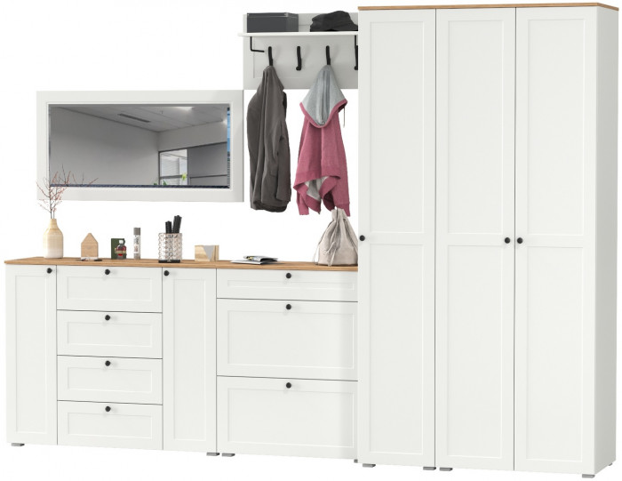 Остин Прихожая 61, белый шагрень/дуб крафт золотой