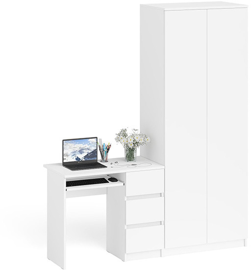 Мори Стол компьютерный МС-6 правый + Шкаф МШ800.1, цвет белый, ШхГхВ 170,4х50,4х209,6 см., выдвижные ящики справа, НЕ универсальная сборка