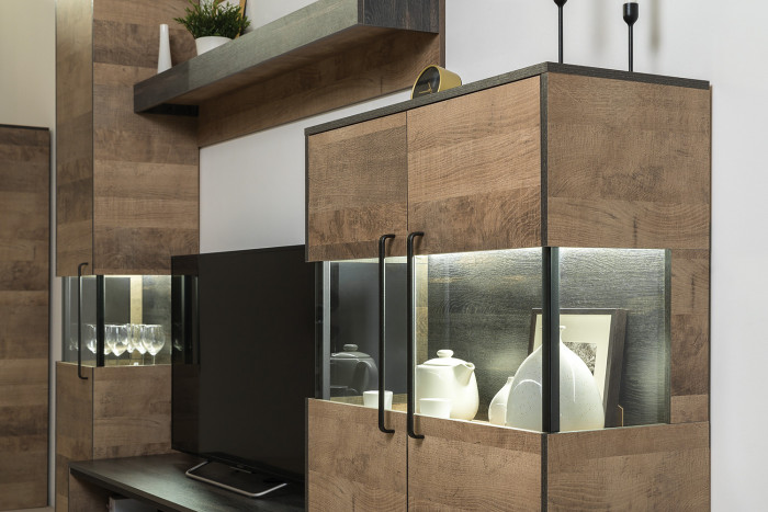 Трувор 13.306 Комод с витриной + 13.307.02 Комод с ящиками, дуб гранж песочный/интра