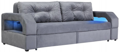 Диван-еврокнижка Манчестер, пружинный блок, 160х195, подсветка, велюр серый