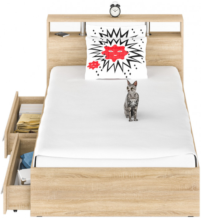 Камелия Кровать с ящиками 1200, дуб сонома