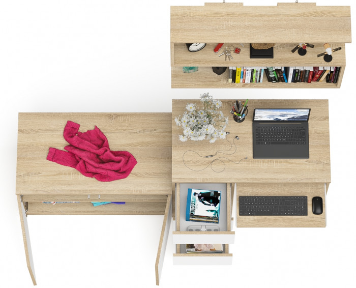 Мори компьютерный стол МС-6 левый + Тумба МА900.1 + Полка 900, дуб сонома/белый