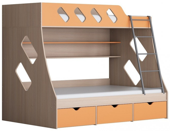Дельта-20.01 Детская двухъярусная кровать с лестницей (Оранжевый, Ясень шимо светлый)