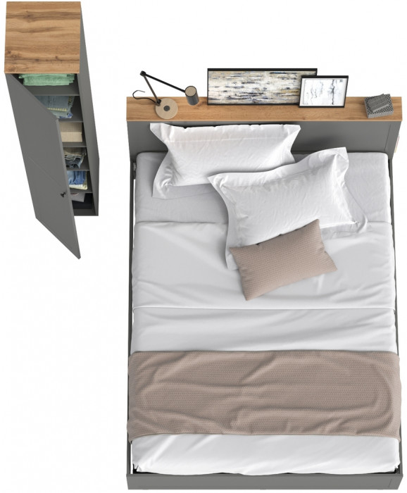 Остин 11.53 Кровать + ортопед + 13.227 Шкаф-пенал, серый графит/дуб крафт золотой