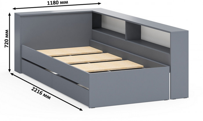 Ксения Кровать с ящиками 0900 + прикроватный блок + Столик с подсветкой Сура, графит