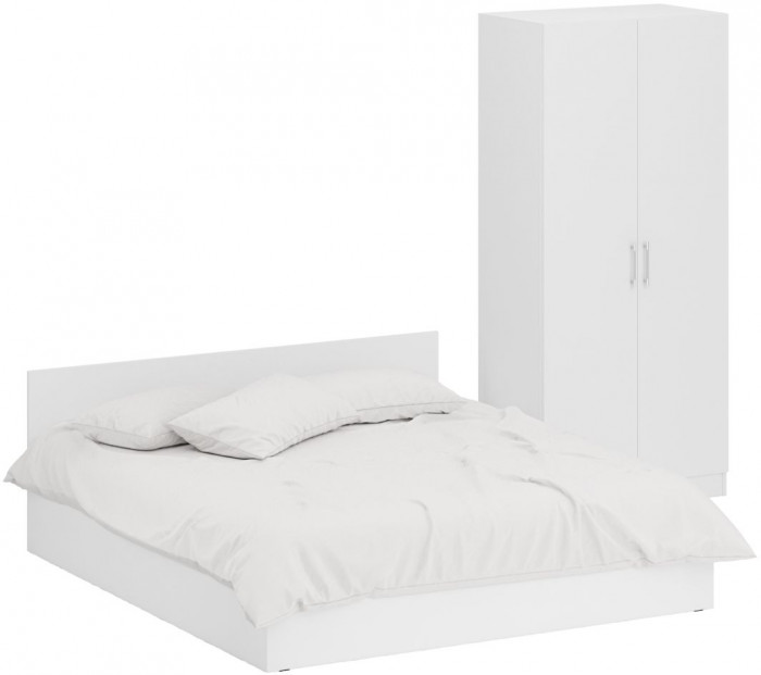 Кровать 1800 + Шкаф 2-х створчатый Стандарт, цвет белый, ШхГхВ 183,5х203,5х70 + 90х52х200 см., сп.м. 1800х2000 мм., без матраса, основание есть