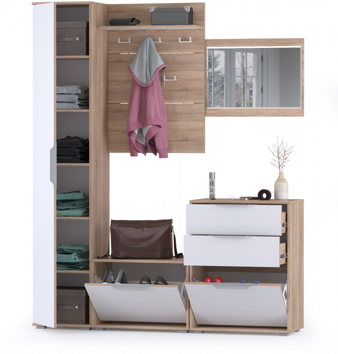 Куба Прихожая 20, цвет дуб сонома/белый премиум, ШхГхВ 170х38,3х210,6 см., универсальная сборка